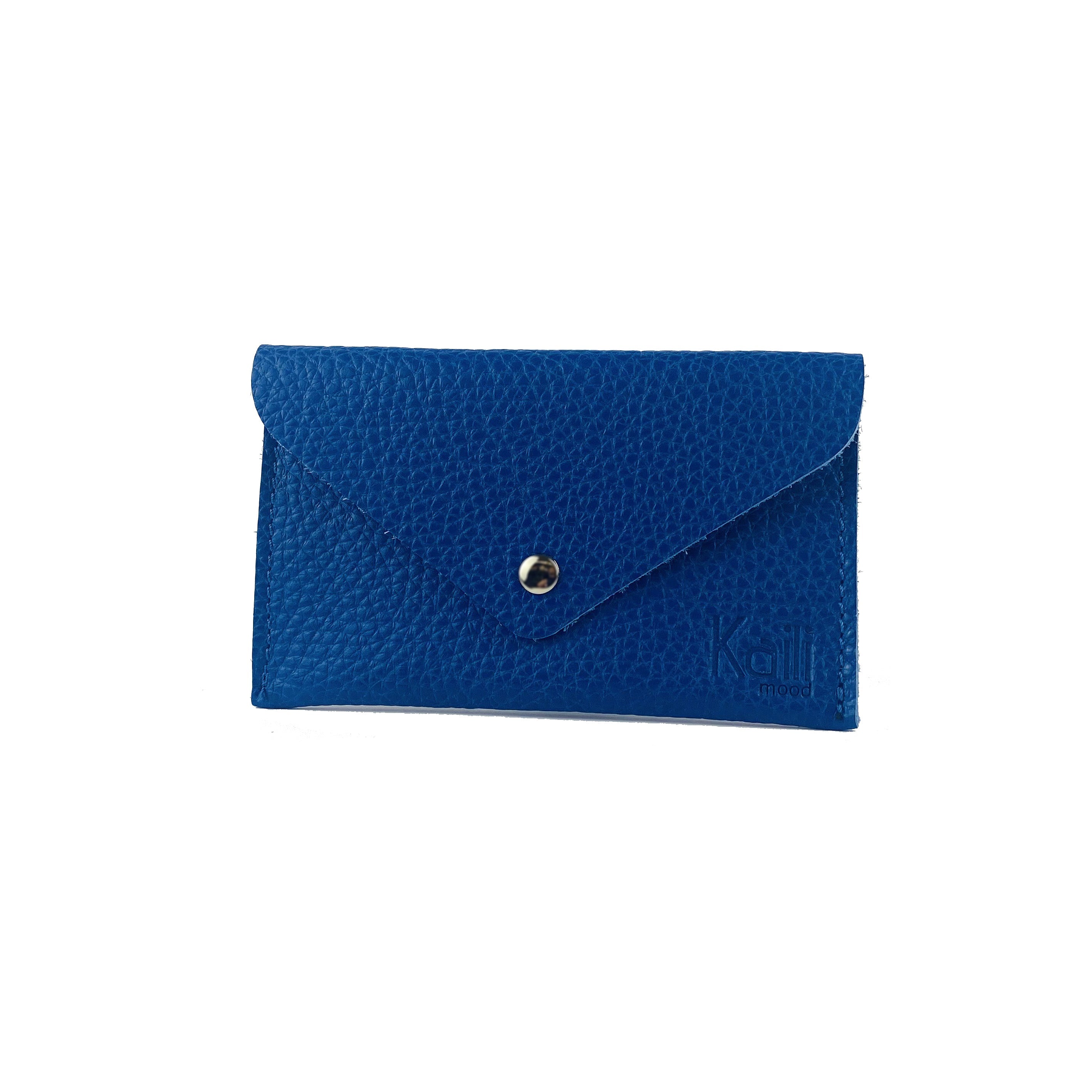 K0040DB | Bustina con pattina Made in Italy in Vera Pelle pieno fiore, grana dollaro - Colore Blu - Dimensioni: cm 13 x 8 x 0,5 - Confezione: Gift Box rigido fondo/coperchio-1