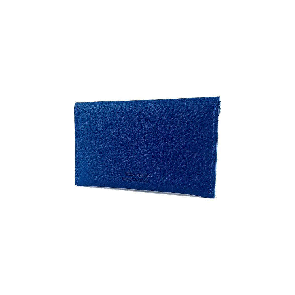 K0040DB | Bustina con pattina Made in Italy in Vera Pelle pieno fiore, grana dollaro - Colore Blu - Dimensioni: cm 13 x 8 x 0,5 - Confezione: Gift Box rigido fondo/coperchio-2