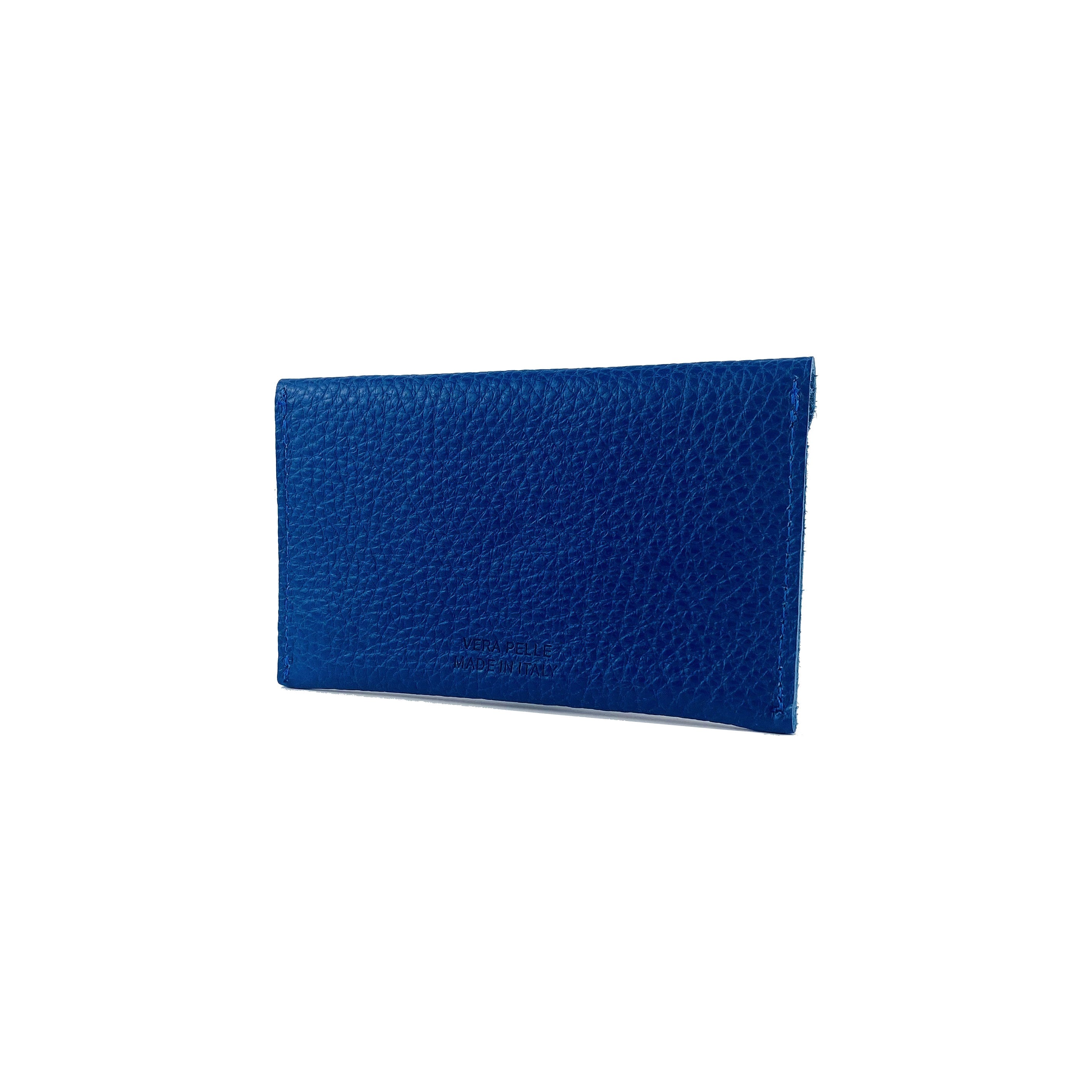 K0040DB | Bustina con pattina Made in Italy in Vera Pelle pieno fiore, grana dollaro - Colore Blu - Dimensioni: cm 13 x 8 x 0,5 - Confezione: Gift Box rigido fondo/coperchio-2