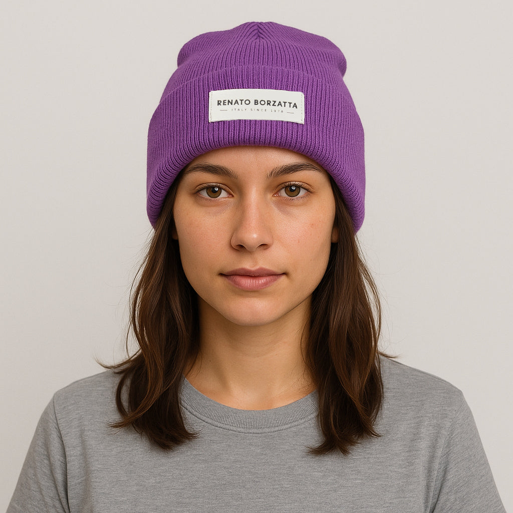 RB5001Y  | Berretto in Maglia a doppio strato MONVISO Misto Lana Made in Italy. Colore Viola - Taglia Unica-1